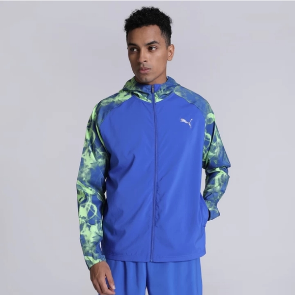 🆕Puma | Run FAV AOP Woven Jacket Royal Sapphire Blue & Green Mens Size Large - Picture 1 of 15